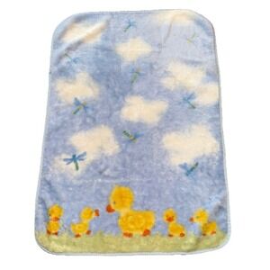 Vintage Carter's Plush Duck Ducks Dragonfly Clouds Baby Blanket Cozy Soft 44X30